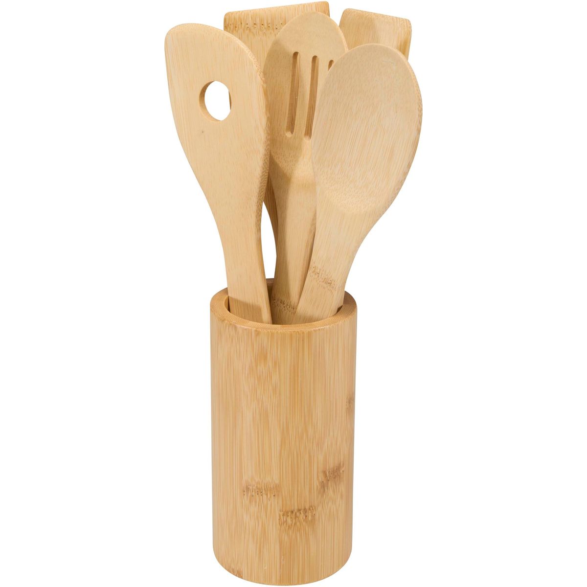 Juegos de utensilios de cocina de bambú de 5 piezas con soporte