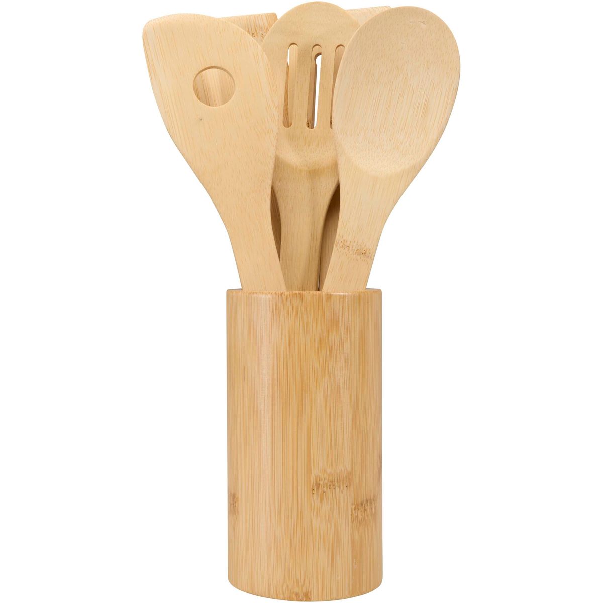 Juegos de utensilios de cocina de bambú de 5 piezas con soporte
