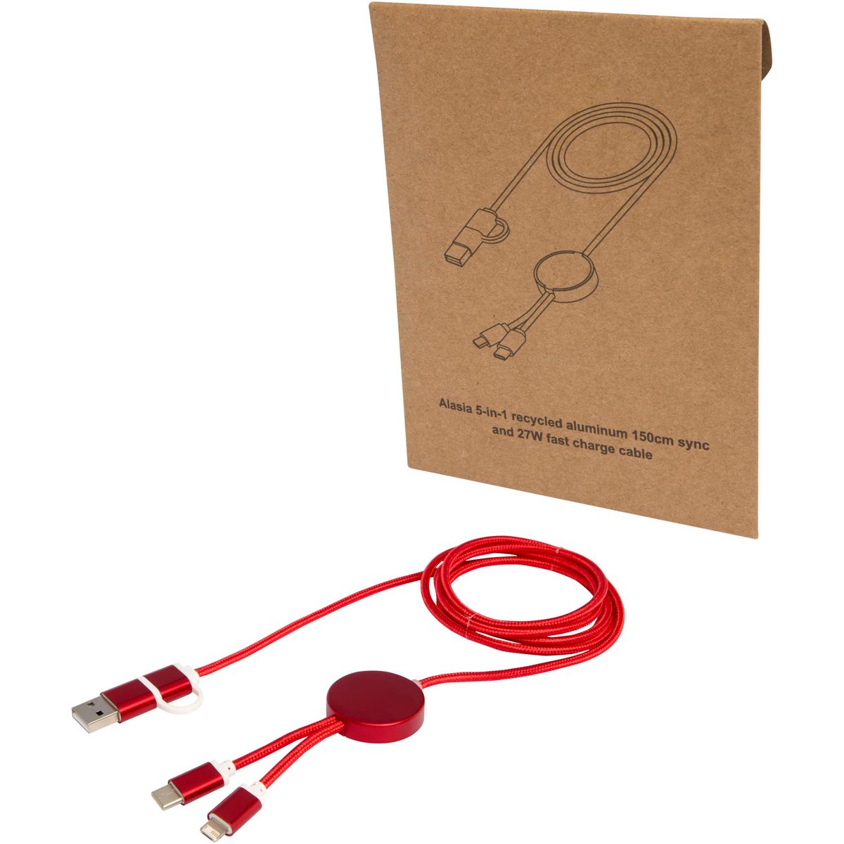 Cables de carga rápida 5 en 1 de 150 cm, 27 W, de aluminio reciclado