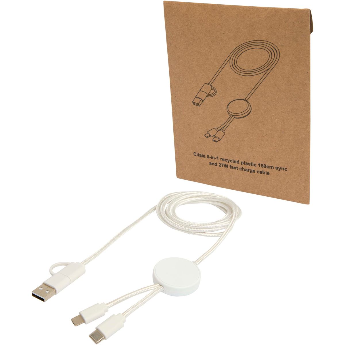 Cables de carga rápida 5 en 1 de 150 cm, 27 W, de plástico reciclado