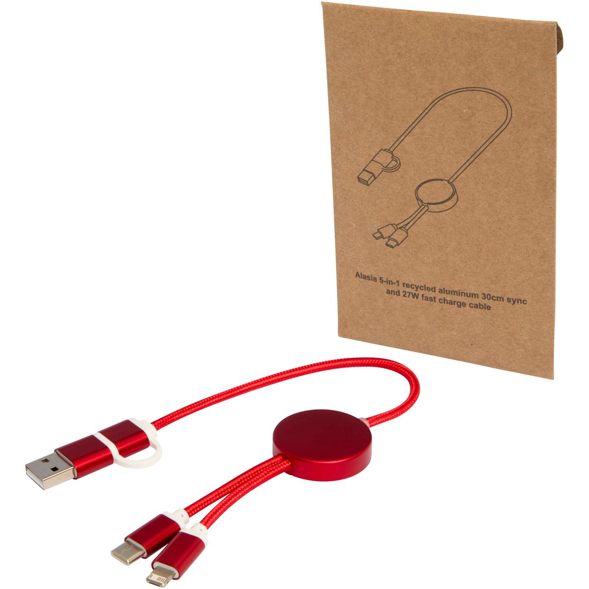 Cables de carga rápida 5 en 1 de 30 cm, 27 W, de aluminio reciclado