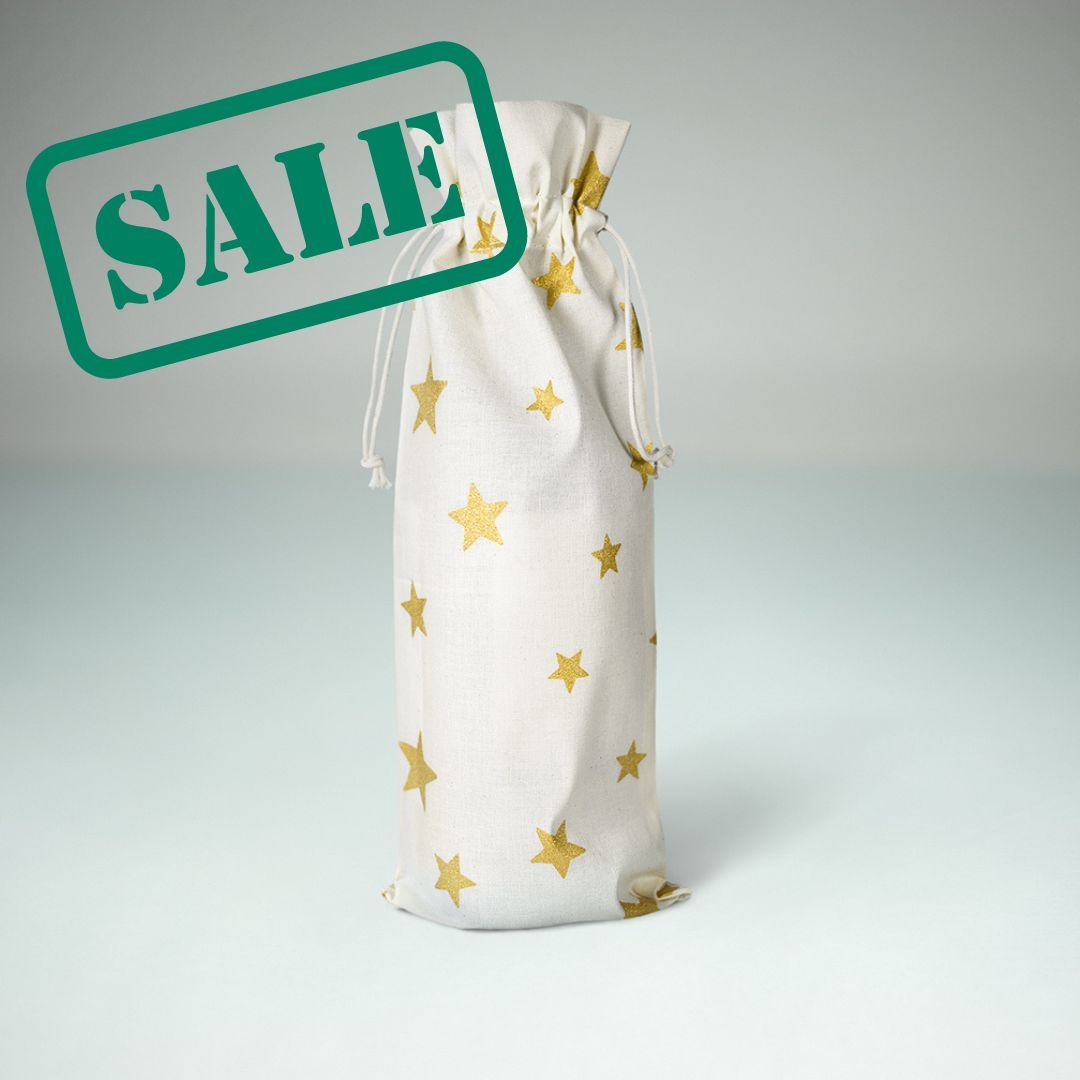 50 piezas Bolsas de Algodón Ecológico para Botellas de Vino con Estrellas Doradas