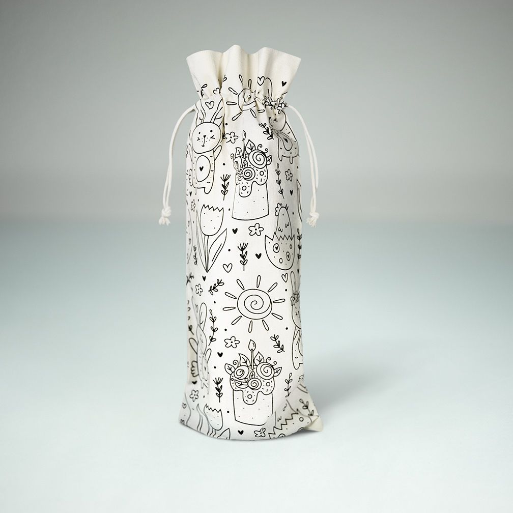 50 piezas Bolsas Pascua de Algodón Ecológico para Botellas de Vino con Estampado Doodle