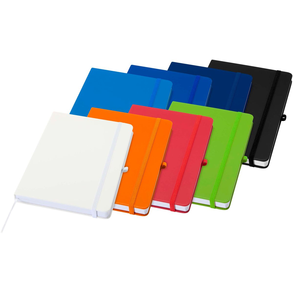 Cuadernos A5 con tapa dura parcialmente reciclada y presilla para bolígrafo
