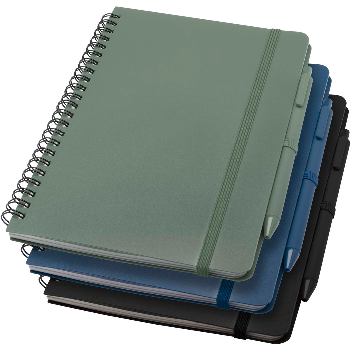 Cuadernos A5 con tapa dura de plástico ocean-bound y bolígrafo