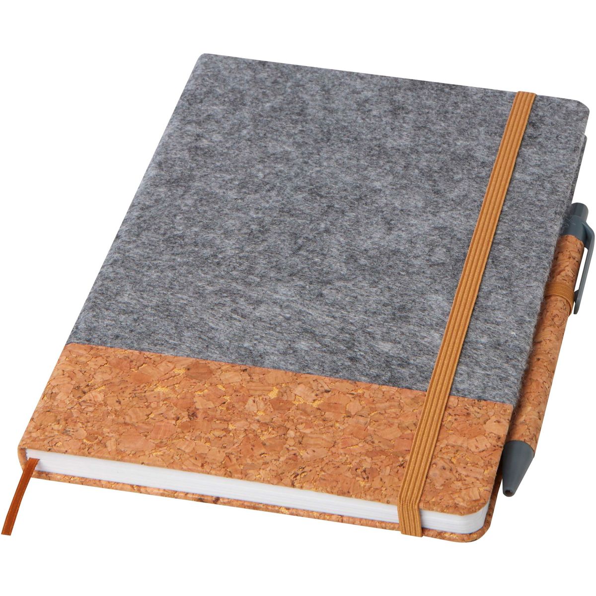 Cuadernos A5 de corcho y fieltro reciclado con bolígrafo