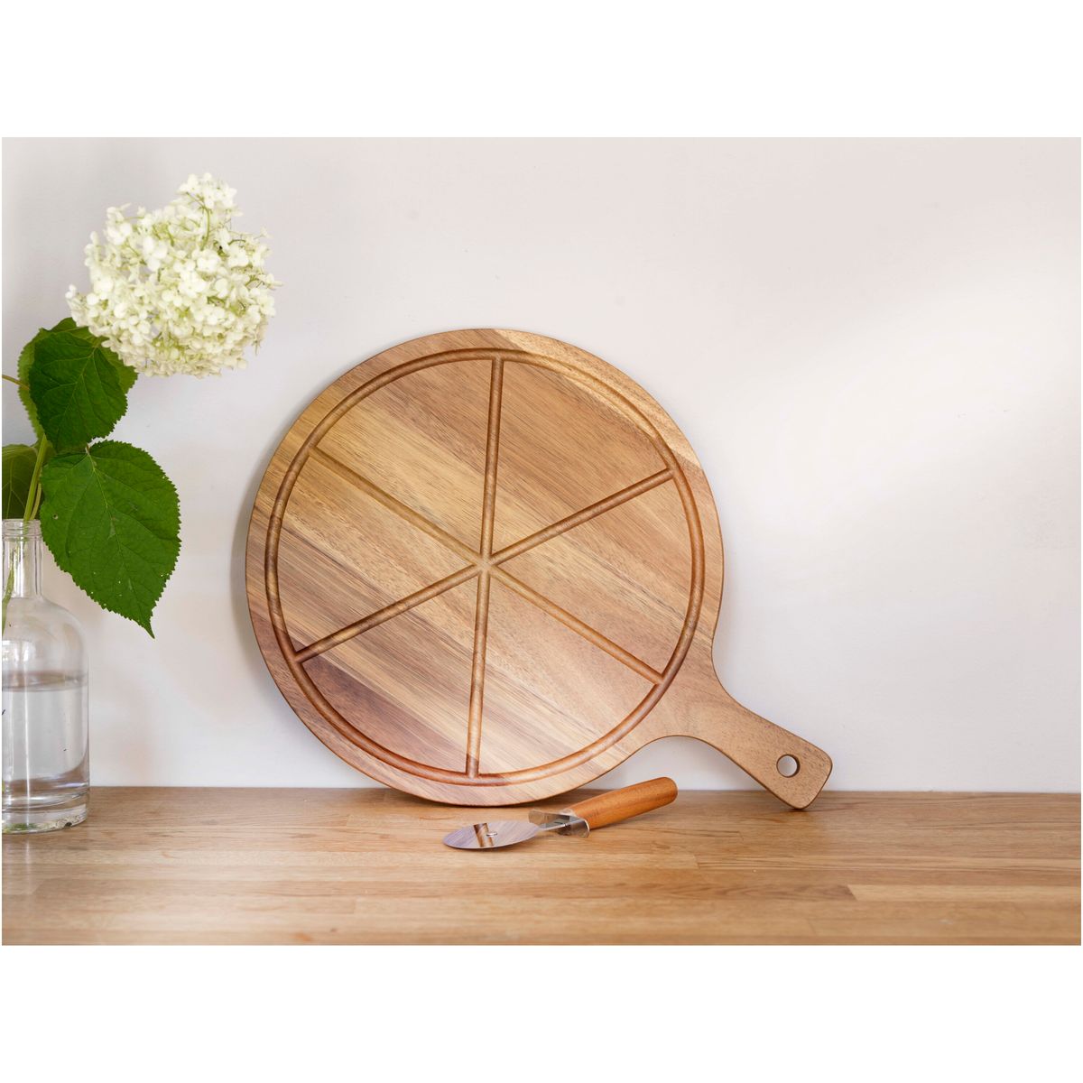 Tablas para pizza de madera de acacia con cortapizzas