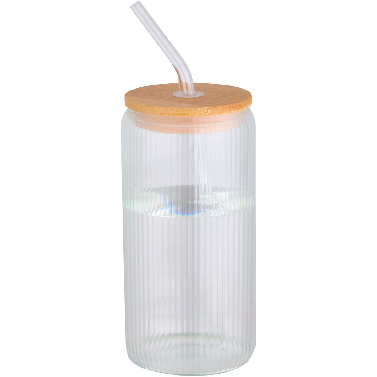 Botellas de vidrio de borosilicato con pajita de vidrio y tapa de bambú
