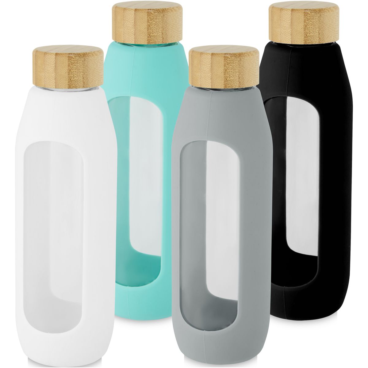 Botellas de agua de vidrio de borosilicato de 600 ml con agarre de silicona