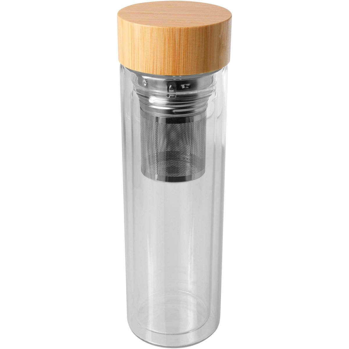 Botellas infusoras de vidrio de doble pared de 400 ml con tapa de bambú