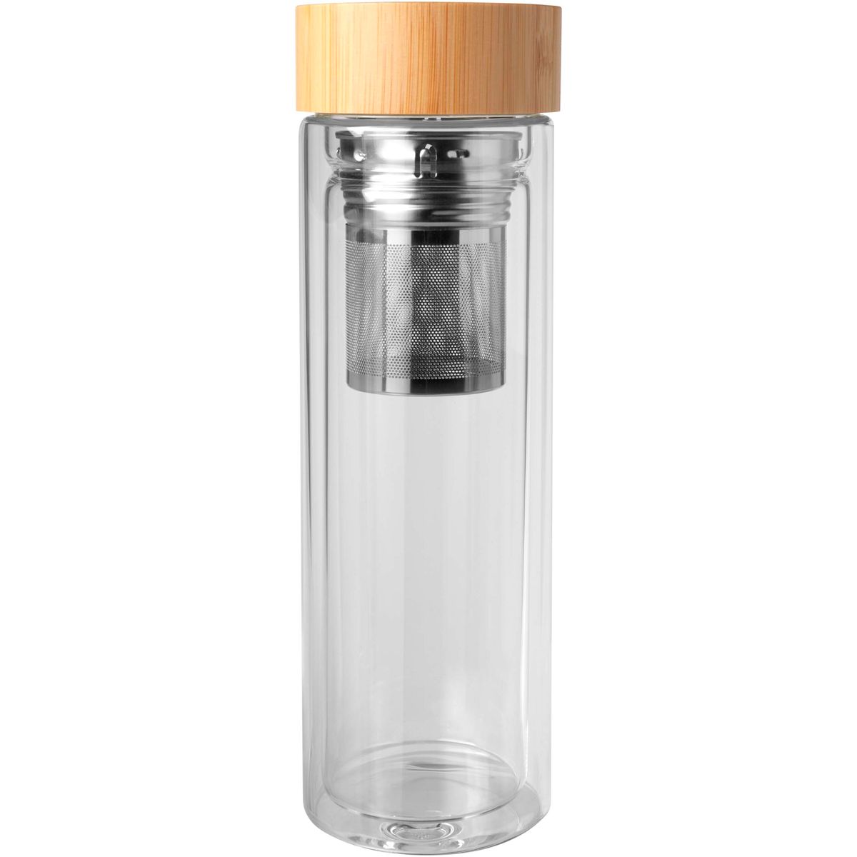 Botellas infusoras de vidrio de doble pared de 400 ml con tapa de bambú