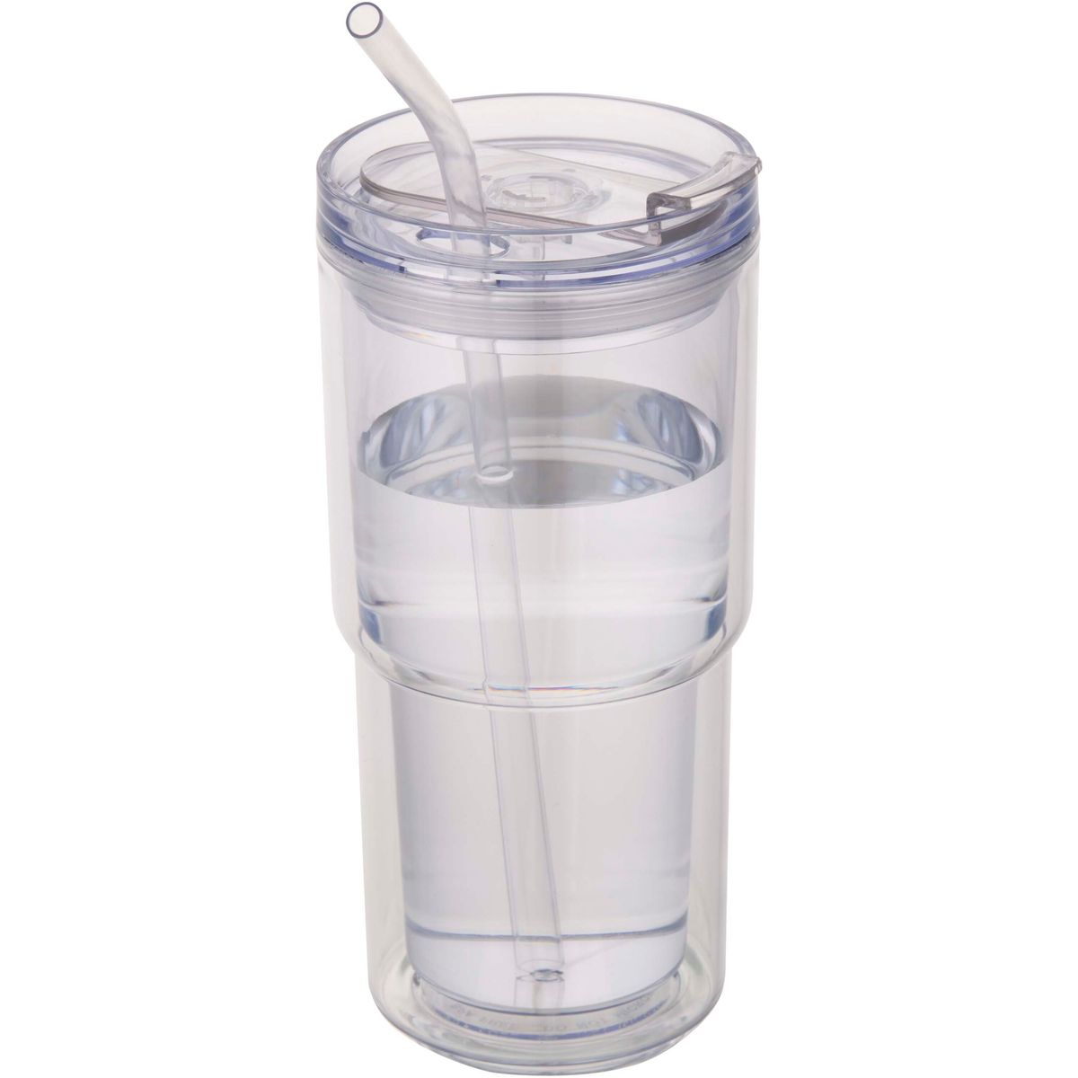 Vasos de plástico de doble pared de 480 ml con pajita