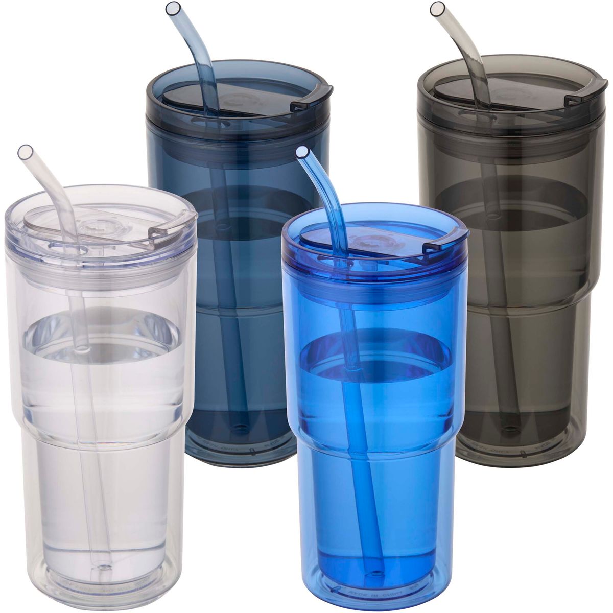 Vasos de plástico de doble pared de 480 ml con pajita