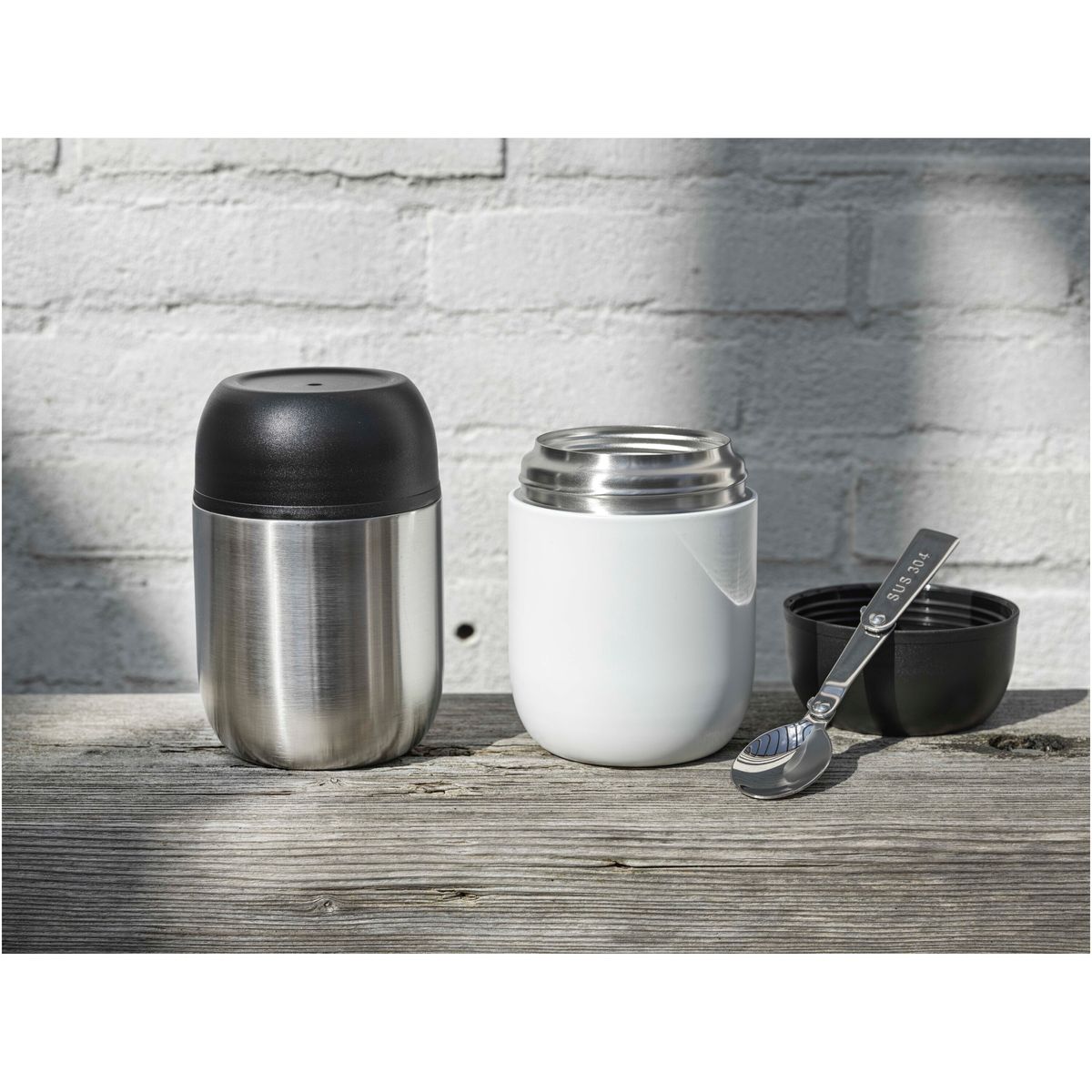 Tarros para comida de doble pared de 480 ml con cuchara, de acero inoxidable reciclado