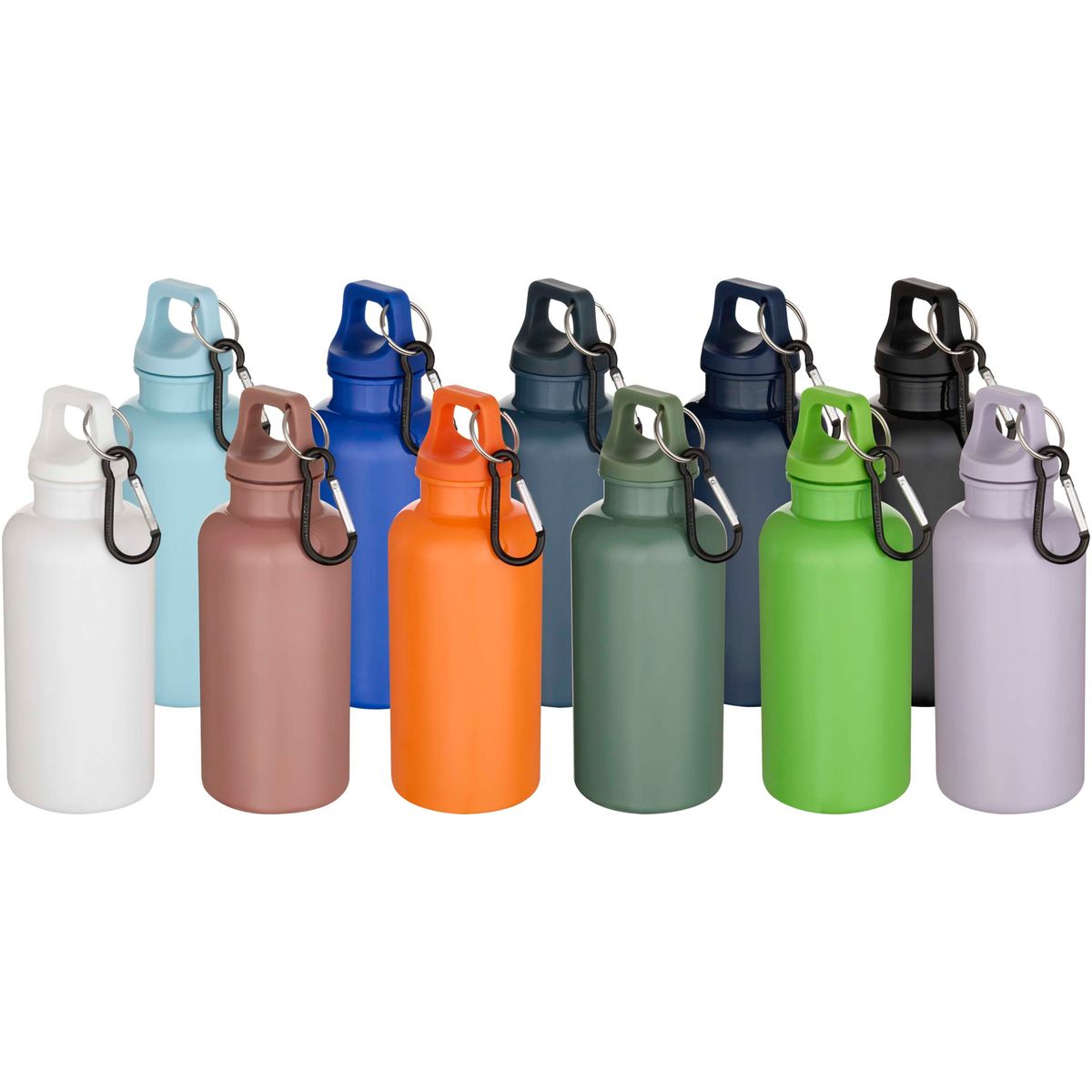 Botellas de agua lisas de PET reciclado de 400 ml con mosquetón