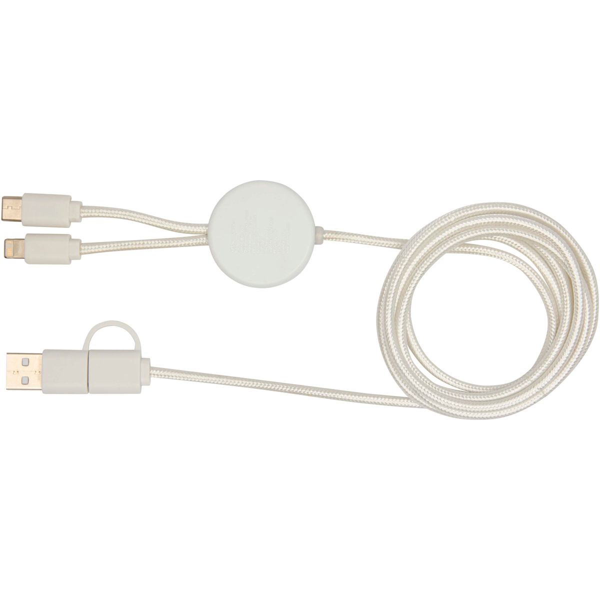 Cables de carga rápida 5 en 1 reciclados de 150 cm, 27 W, con detalles de bambú