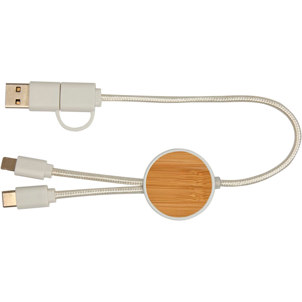 Cables de carga rápida 5 en 1 reciclados de 30 cm, 27 W, con detalles de bambú