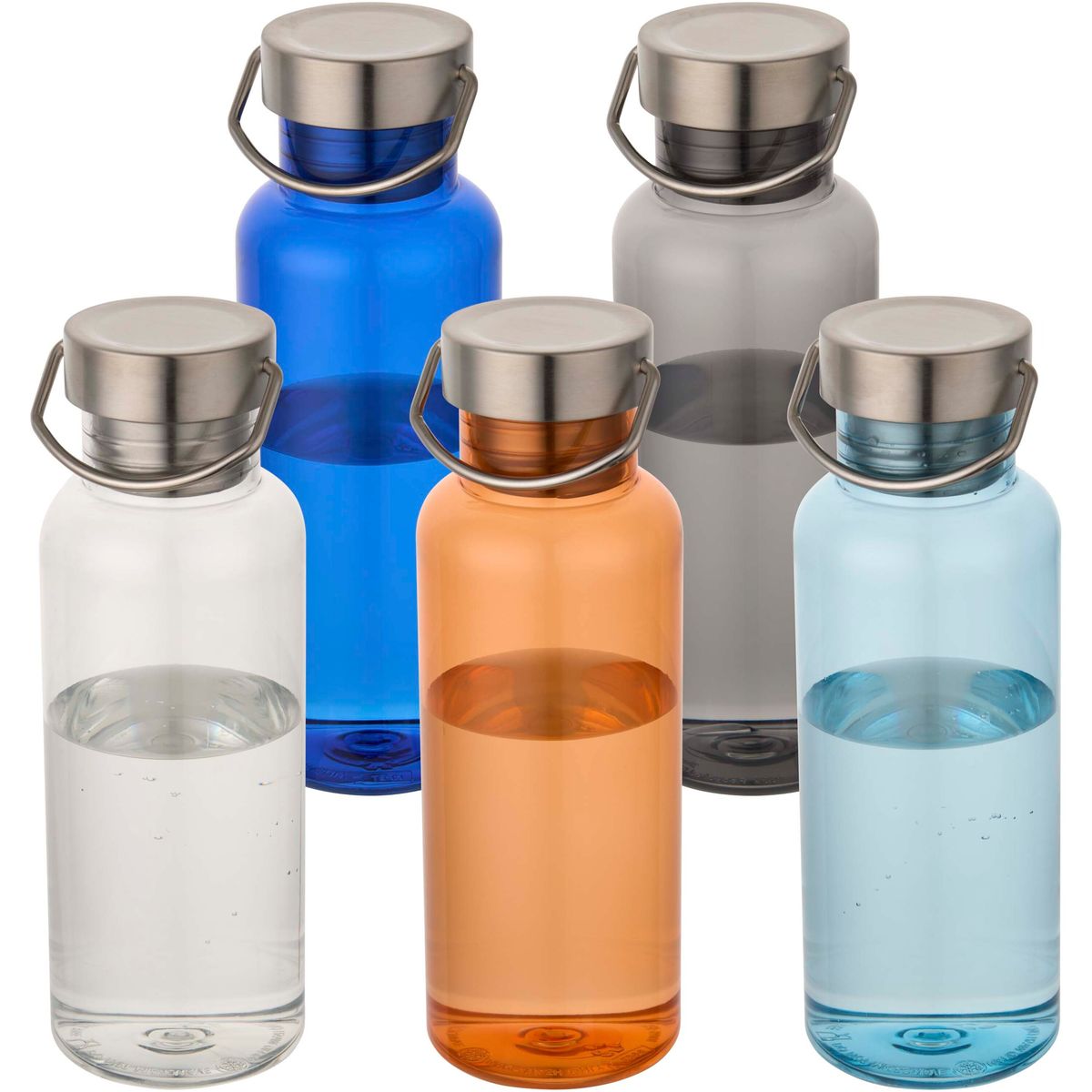 Botellas de agua de PET reciclado de 600 ml con tapón de rosca de acero inoxidable
