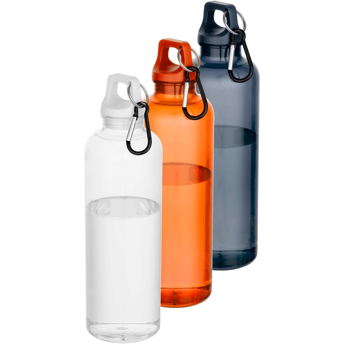 Botellas de agua de PET reciclado de 750 ml con mosquetón
