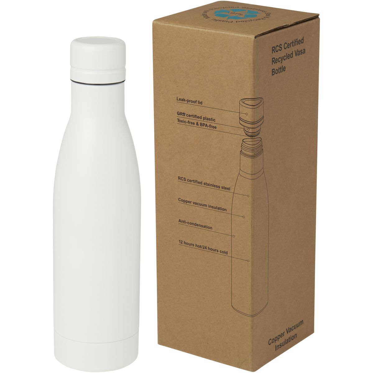 Botellas térmicas de acero inoxidable reciclado de 500 ml con aislamiento al vacío de cobre