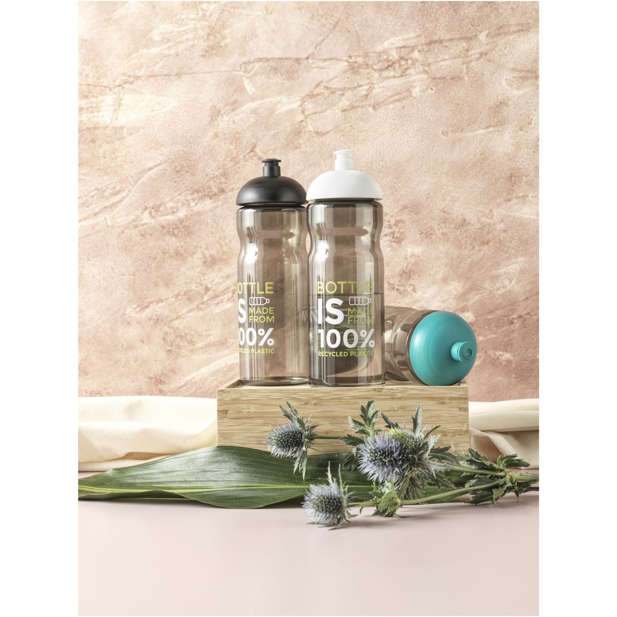 Botellas deportivas recicladas de 650 ml con tapa de cúpula