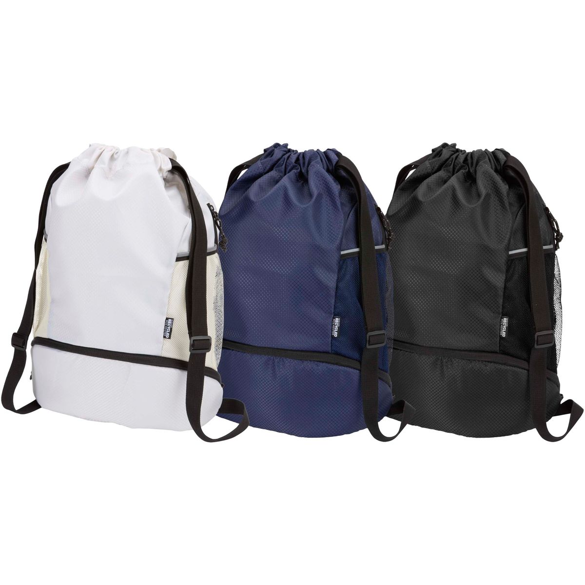Mochilas de cuerdas deportivas recicladas con compartimento inferior, 18 litros