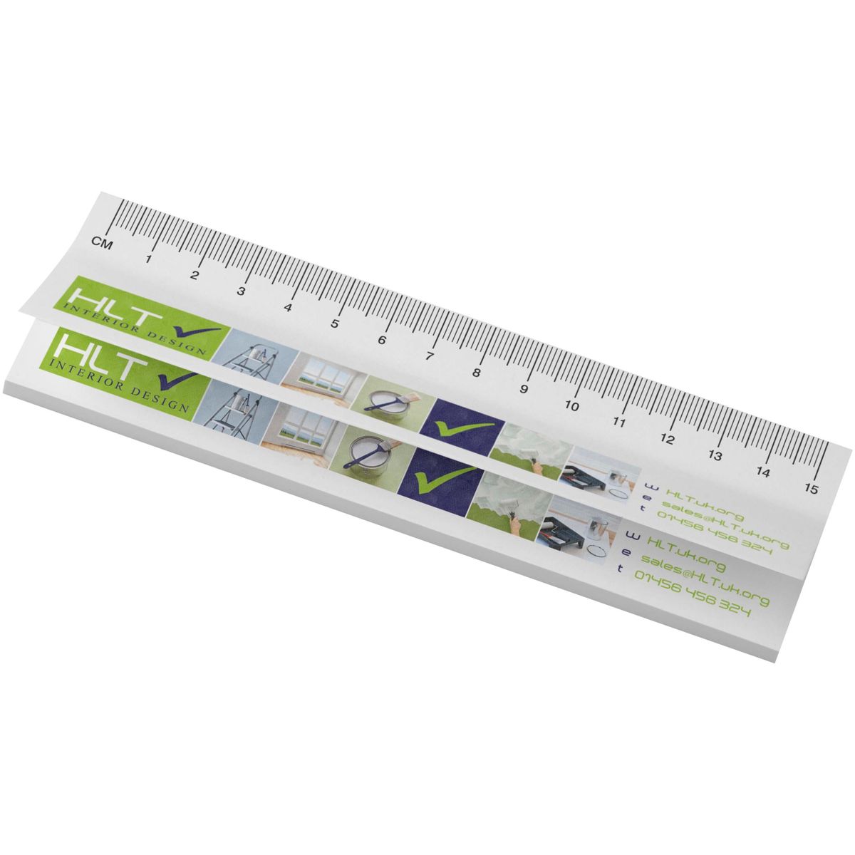 Notas adhesivas recicladas con regla de 15 cm