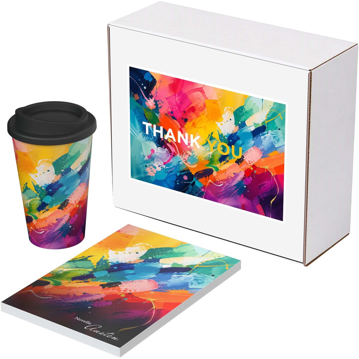 Sets de regalo con vaso de 350 ml y cuaderno A5 de tapa blanda