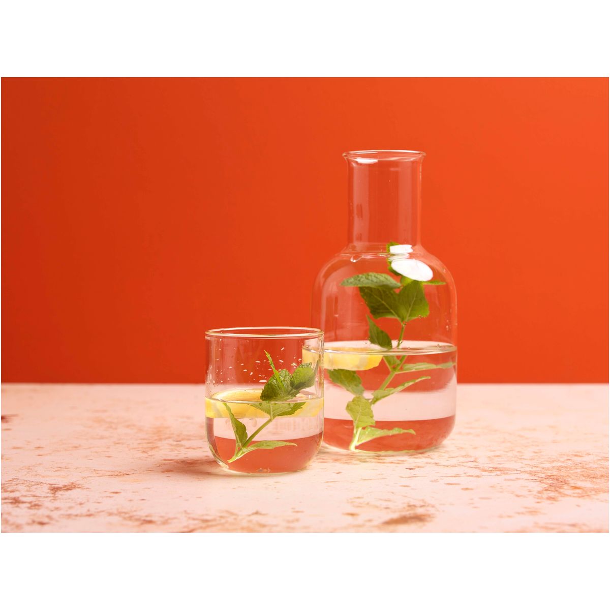 Jarras de vidrio de 850 ml con vaso de 200 ml y acabado mate