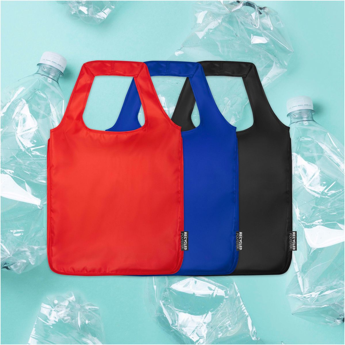 Bolsas con asas grandes y plegables de poliéster reciclado, 14 litros