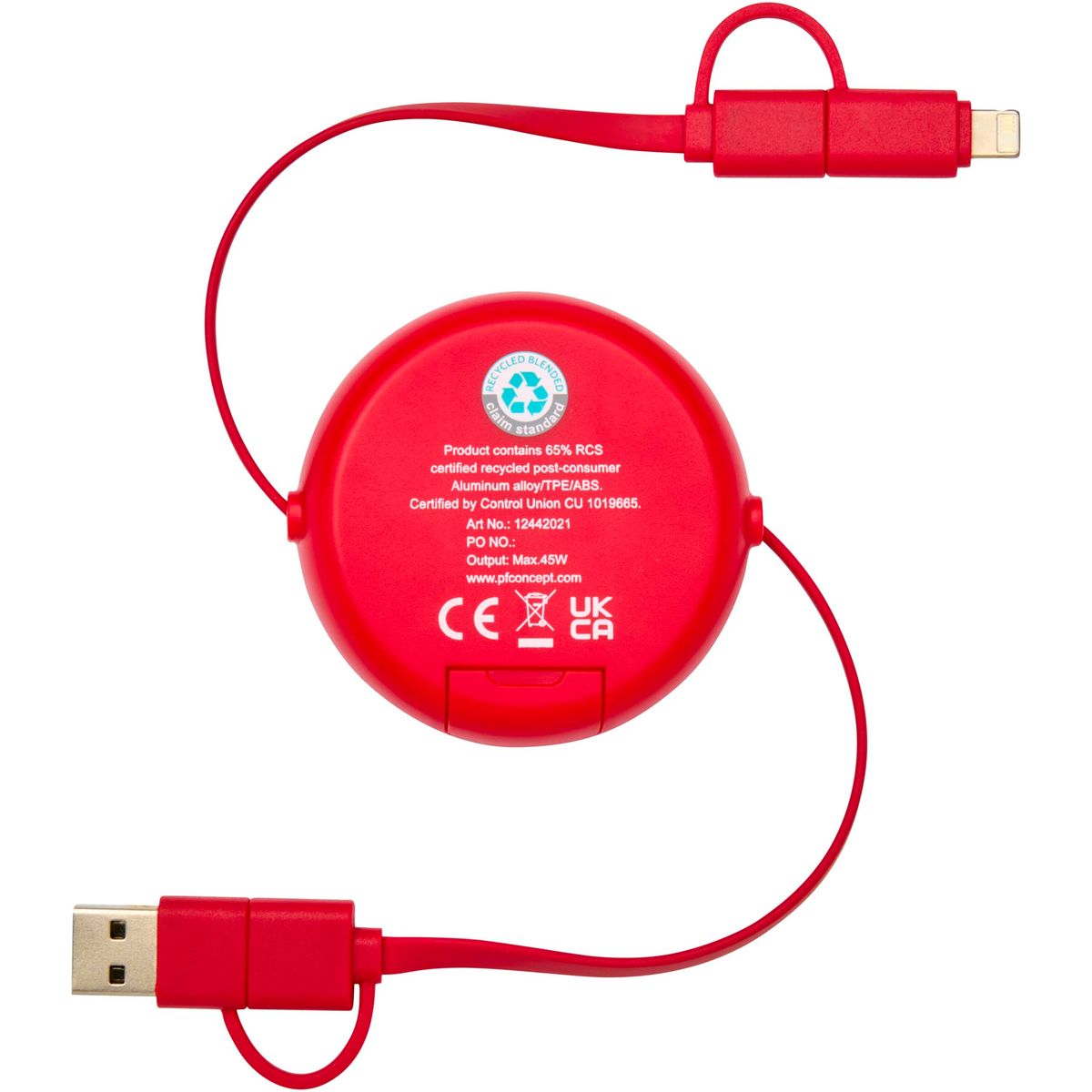 Cables de carga rápida retráctiles 5 en 1 de 100 cm, 45 W, con detalle de aluminio