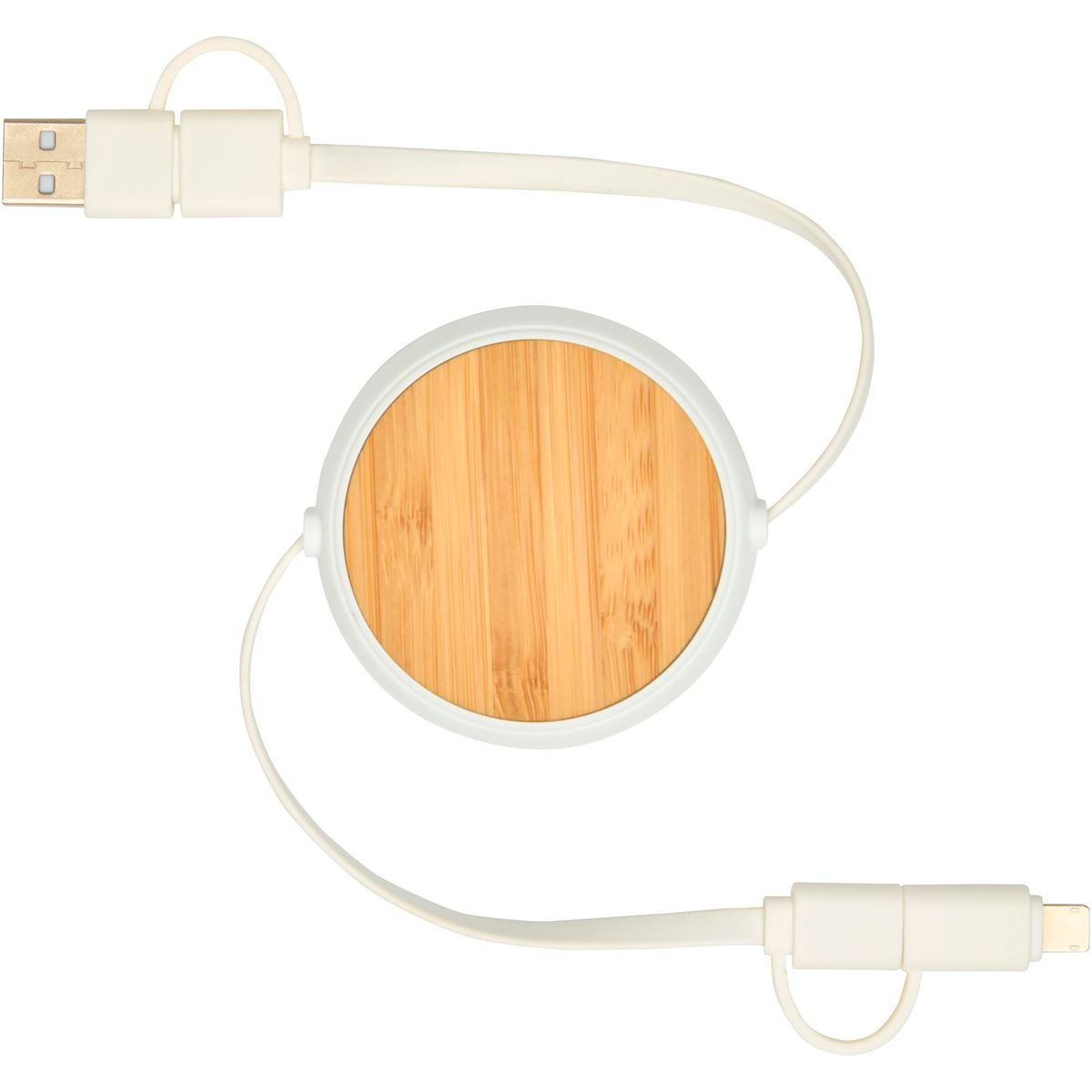Cables de carga rápida 5 en 1 retráctiles de 100 cm, 45 W, con detalles de bambú