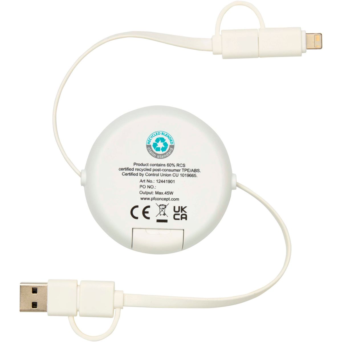 Cables de carga rápida 5 en 1 retráctiles de 100 cm, 45 W, con detalles de bambú