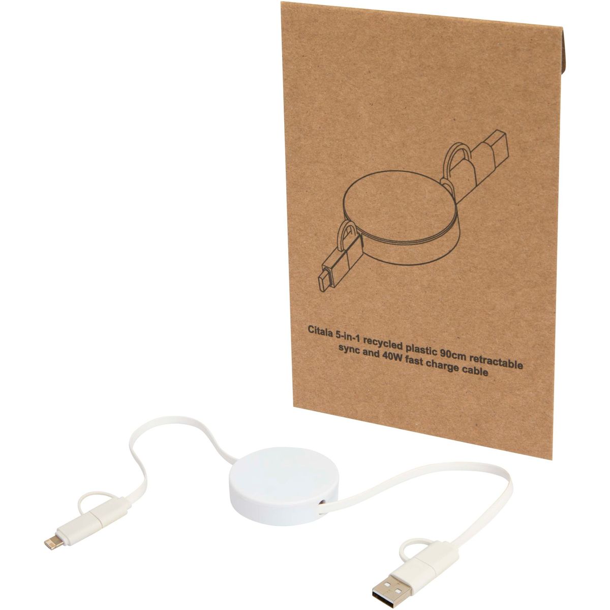 Cables de carga rápida 5 en 1 retráctiles reciclados de 90 cm, 40 W