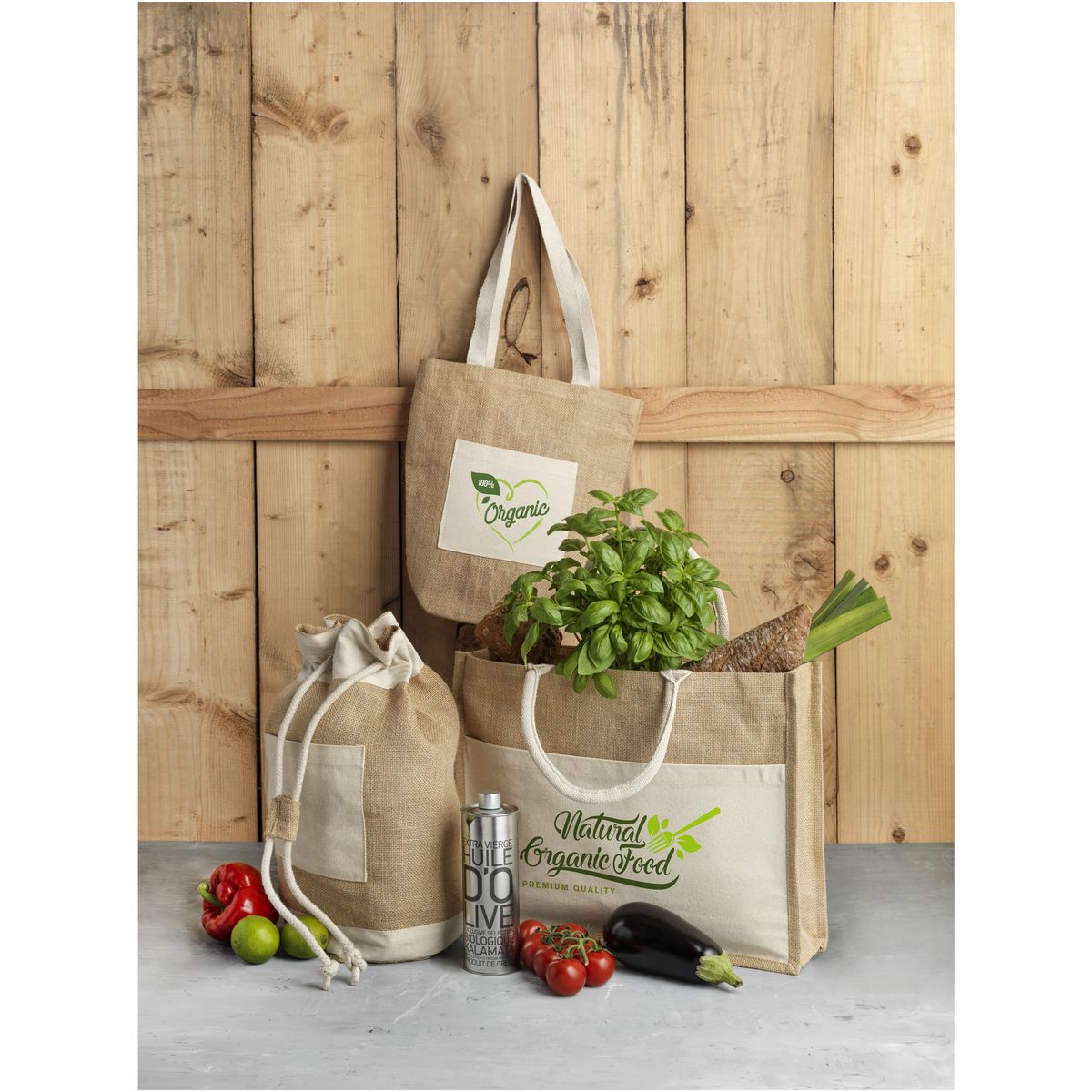 Bolsas de yute con bolsillo delantero de algodón, 18 litros