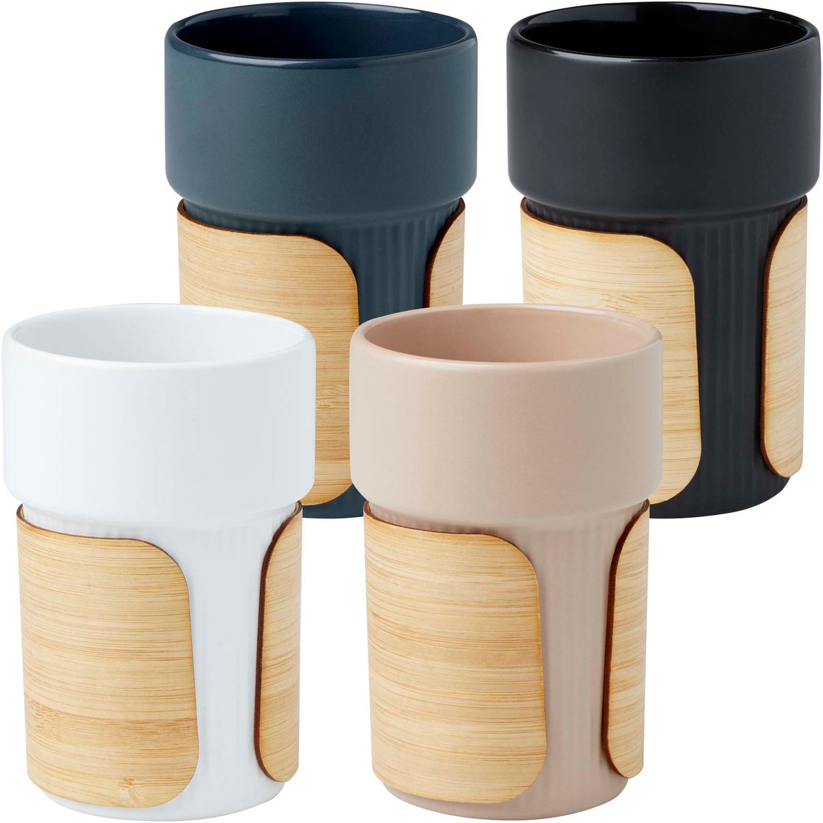 Vasos de cerámica de 340 ml con funda de bambú extraíble