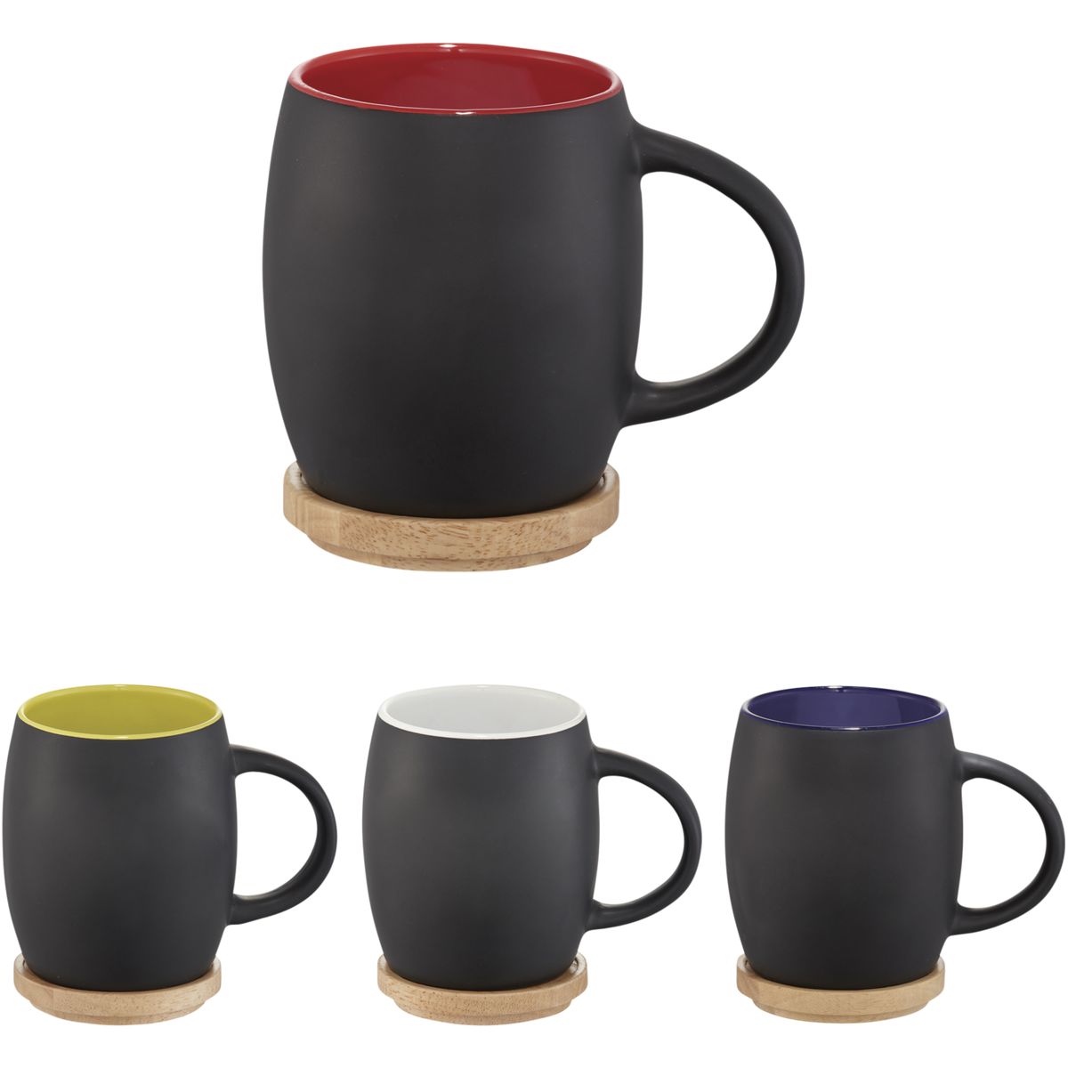 Tazas de cerámica de 400 ml con posavasos de madera