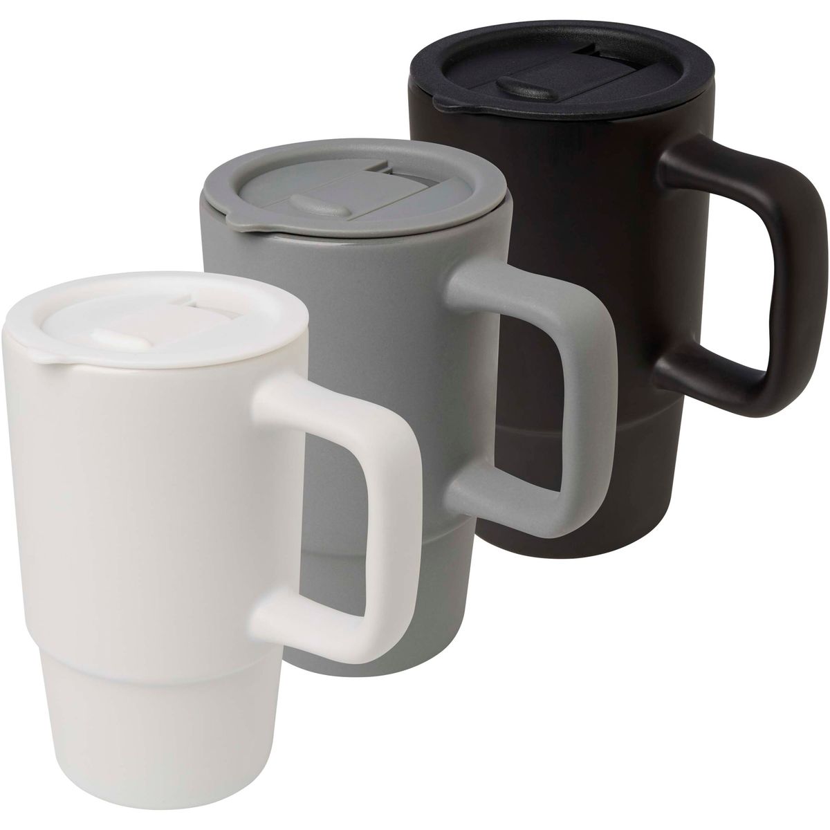 Tazas de cerámica de 450 ml con tapa de plástico antiderrame