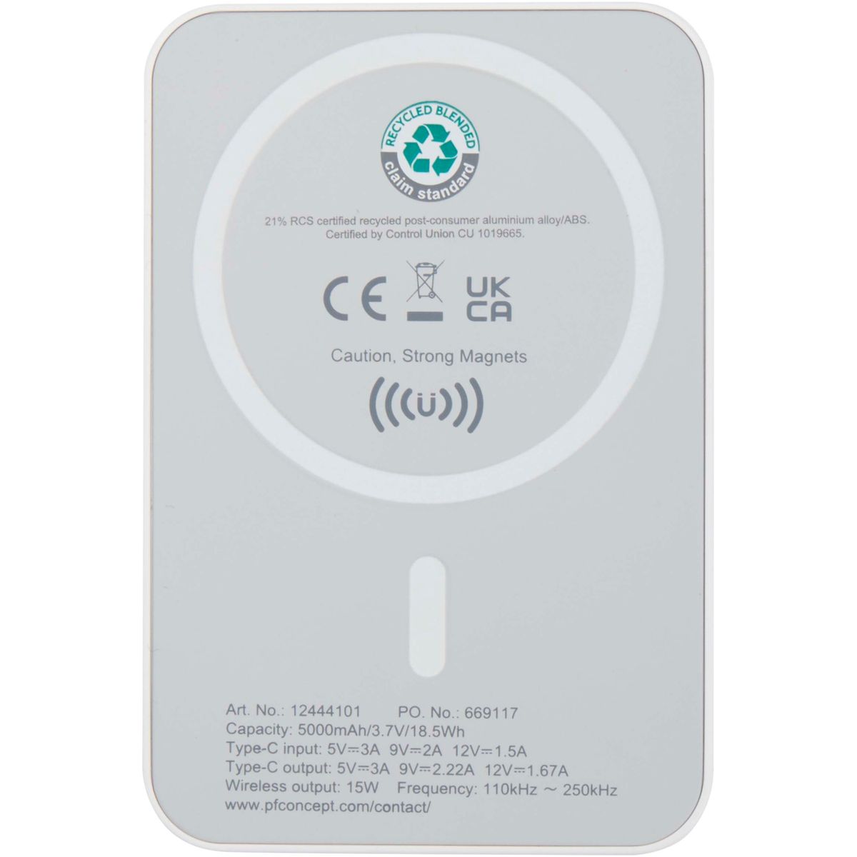 Power banks inalámbricos magnéticos de 5000 mAh de plástico reciclado