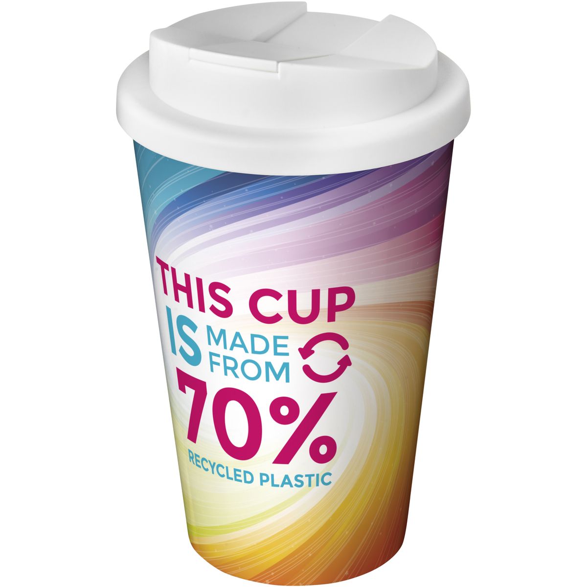 Vasos térmicos antiderrame de 350 ml con diseño integrado en el molde, 70% reciclados