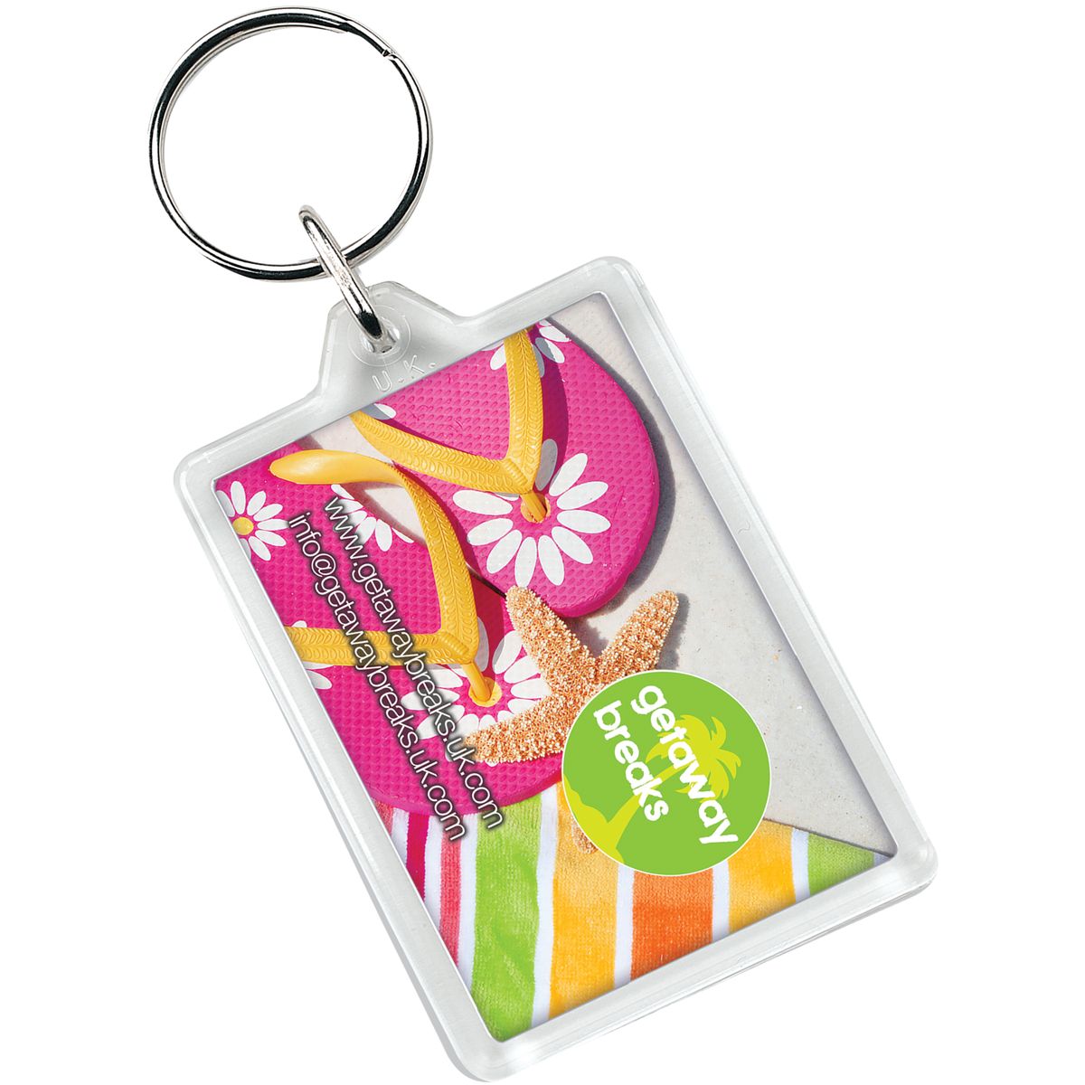 Llaveros transparentes rectangulares con inserto de 5 x 3,5 cm