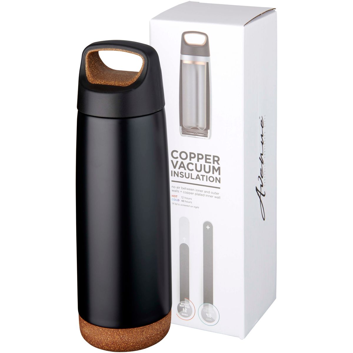 Botellas térmicas de acero inoxidable de 600 ml con aislamiento de cobre y detalles de corcho
