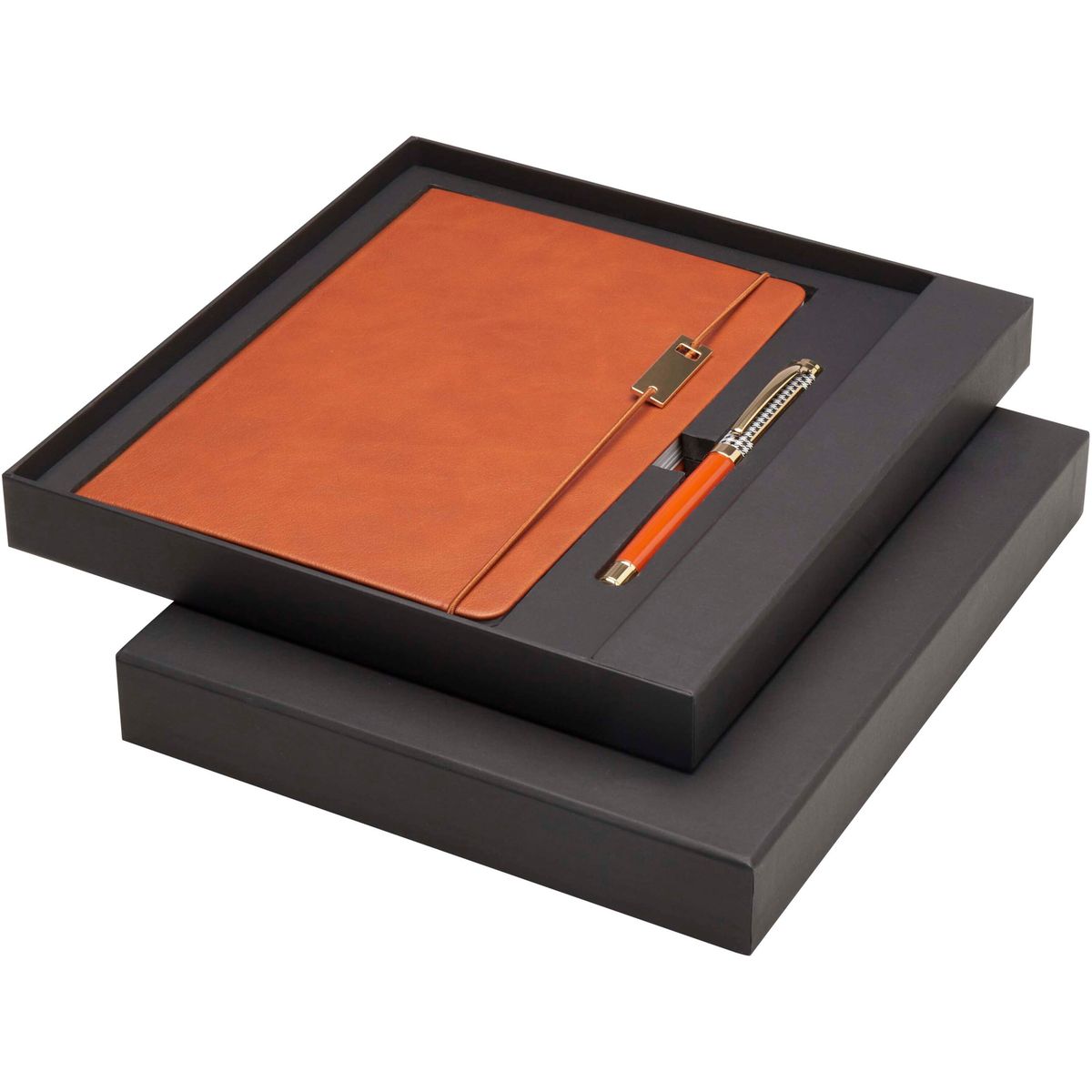 Sets de cuaderno A5 y bolígrafo roller en caja de regalo reciclada