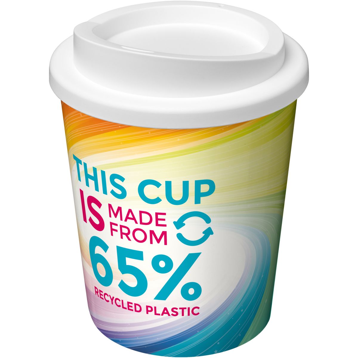 Vasos térmicos de 250 ml con diseño a color integrado en el molde, 65% reciclados