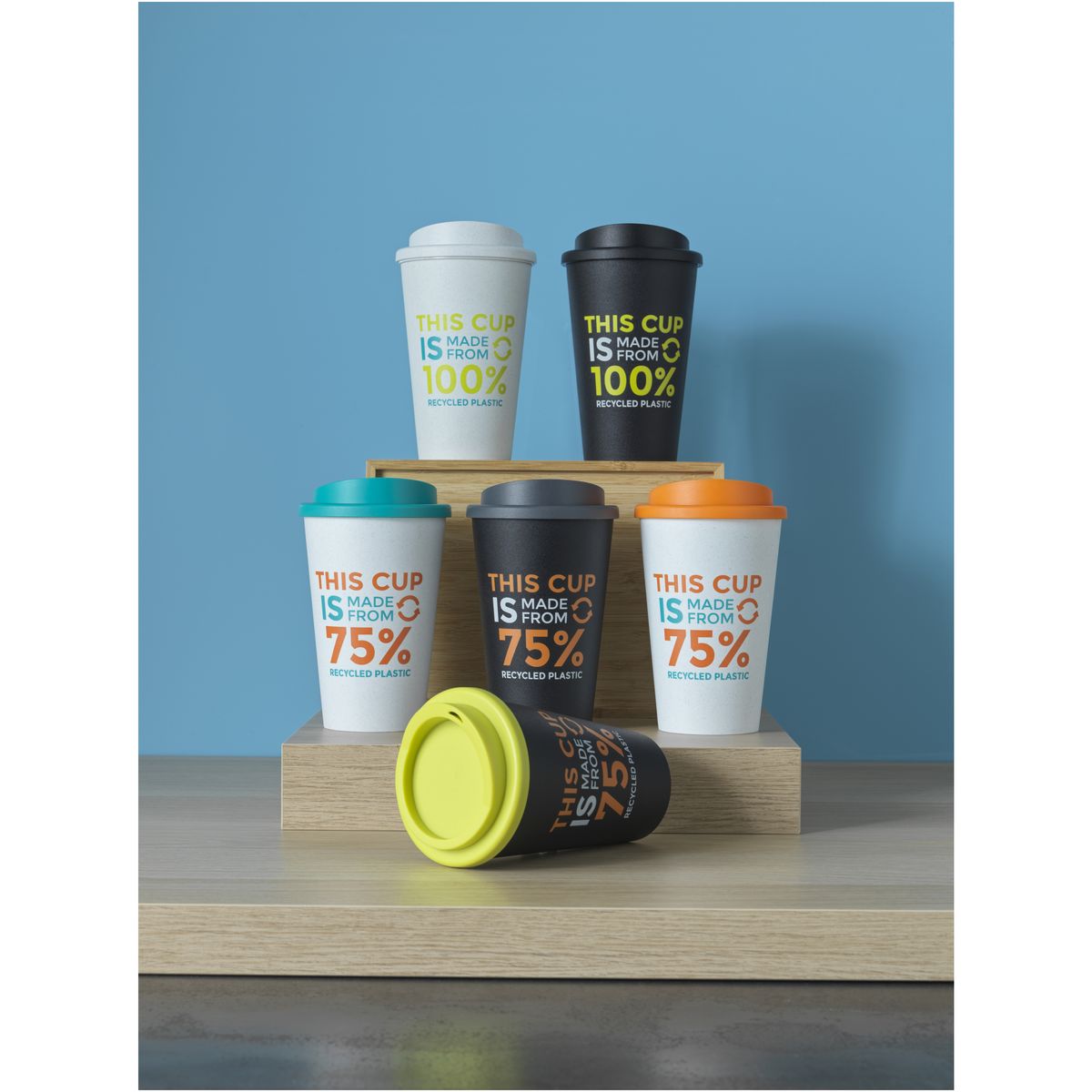 Vasos térmicos de plástico reciclado al 75%, 350 ml