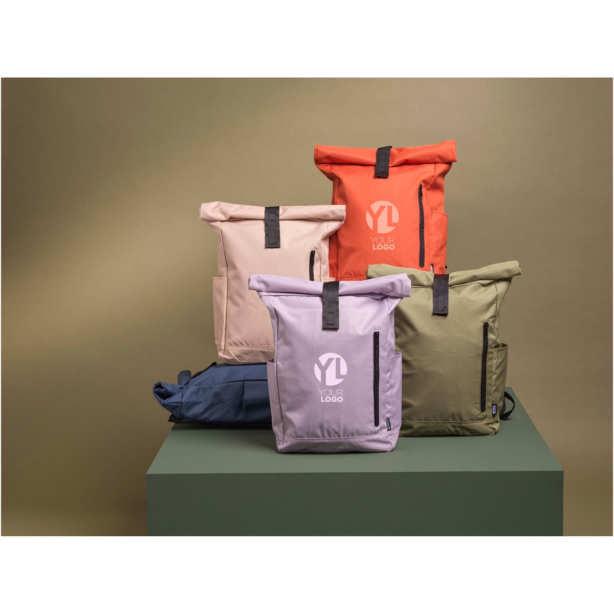 Mochilas recicladas repelentes al agua con cierre enrollable, 15,6 pulgadas, 18 litros