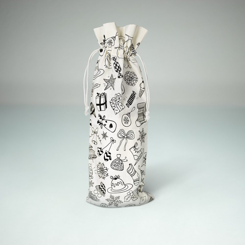 50 piezas Bolsas Navideñas de Algodón Ecológico para Botellas de Vino con Estampado Doodle